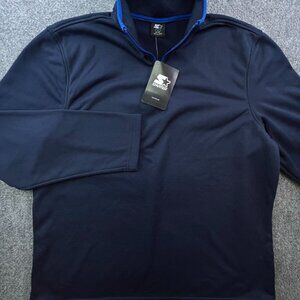 Starter Jacket Large Navy Blue Mens 1/4 Zip Logo Pullover Reverse Grid Fleece